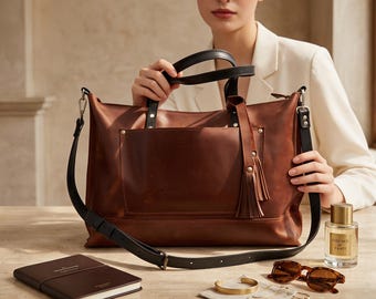 Genuine leather laptop bag, Leather laptop bag women,Leather tote bag custom,Personalized leather briefcase women,Large leather shoulder bag