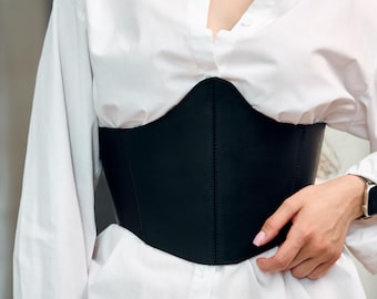 Leather wide waist belt, Black corset belt, Leather corset belt, Dress belt, Waist cincher belt, Adjustable corset belt, Fashion waist belt
