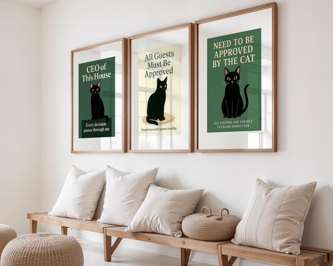 Minimalist Black Cat Art Bundle, Funny Sassy Wall Prints (digital ...