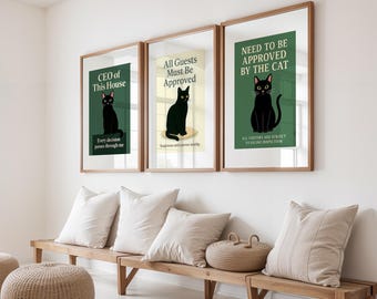 Minimalist Black Cat Art Bundle, Funny Sassy Wall Prints (Digital Download)