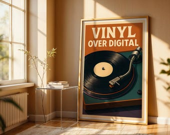Retro Turntable Print, Minimalist Vinyl Record Poster (Digital Download)