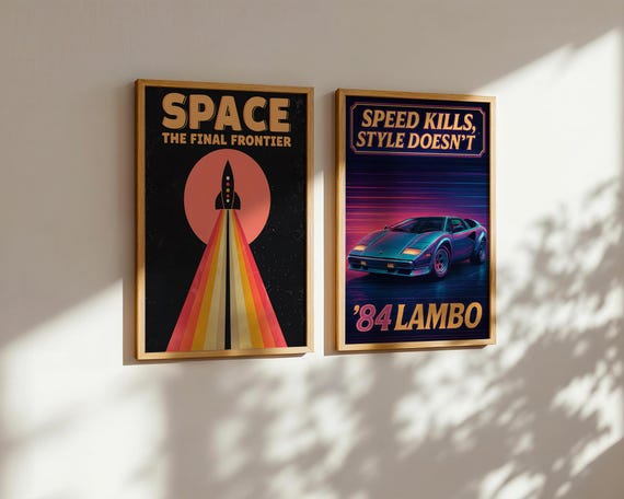 1984 Lamborghini Countach Neon Poster: 80s Synthwave Car Art