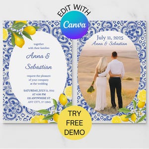 Modello di Invito di Nozze ispirazione italiana  Matrimonio Mediterraneo – Download Immediato
