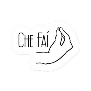 Sticker Che Faí – Autocollant drôle geste italien – Sticker vinyle noir et blanc – Humour minimaliste italien