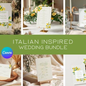 Ensemble de faire-part de mariage inspiration italienne côte amalfitaine - modèle elegant - téléchargement instantané editable sur Canva