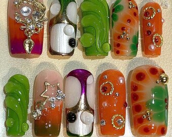 Abstract Fall Press On Nails: 3D Swirl Nail Art