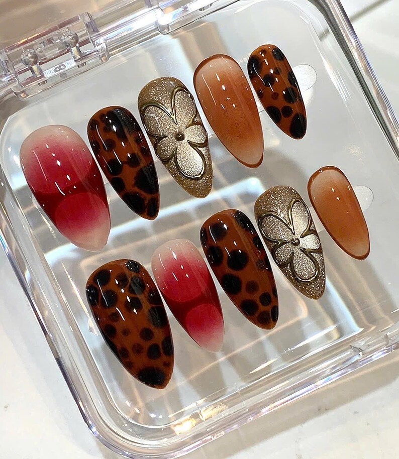 Leopard Press on Nails | Brown Ombre Nails | Luxury Handmade Nail Set ...