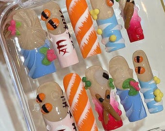 3D Sushi Press On Nails: Handmade Japanese Food Nail Art