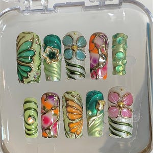 3D Floral Butterfly Press On Nails: Garden Fairy Nail Art