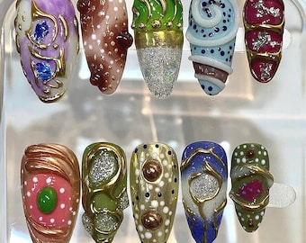 Abstract 3D Press On Nails | Colorful Art Nails | Handmade Statement Nail Set