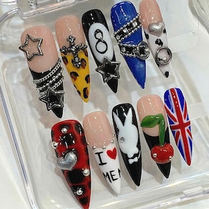 Handmade Punk Rock Press On Nails: 3D Nail Art