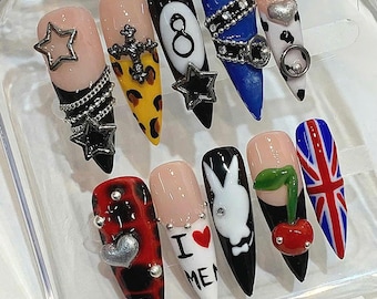 Handmade Punk Rock Press On Nails: 3D Nail Art