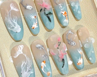 Koi Fish Press On Nails – Japanese Water Garden Nail Set