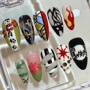 Anime Demon Slayer Press On Nails – Japanese Cosplay Nail Set