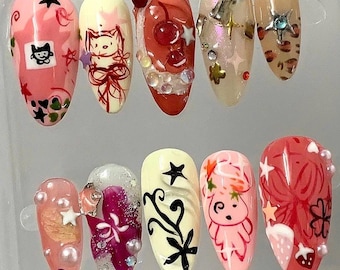 Kawaii Press On Naglar | Y2K Rosa Nagelkonst Set