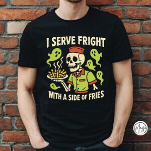 Funny Halloween PNG | Skeleton Waiter Clipart | I Serve Fright with a Side of Fries | Spooky Cute Fast Food Digital Download