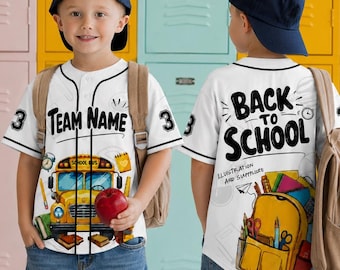 Maillot de baseball personnalisé pour la rentrée scolaire, t-shirt scolaire personnalisé avec nom et numéro, tenue pour le premier jour d'école, maillot pour enfants de la maternelle au CM1