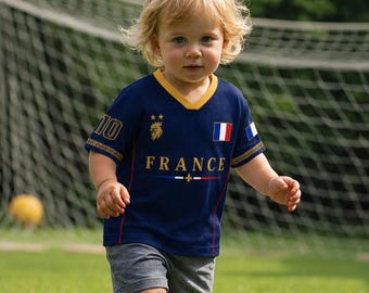 Maglia da calcio personalizzata della Francia per bambini, completo da calcio della Francia con nome e numero personalizzati, completo da calcio ispirato alla Francia, regalo per i tifosi della Francia
