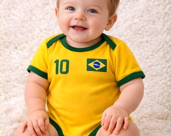 Brazil Soccer Bodysuit – Newborn Football Jersey Outfit, Unisex Infant Sports Apparel