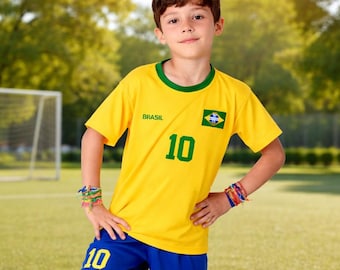 Personalized Brasil 2026 Kids Soccer Set, Custom Name Brazilian Soccer Jersey For Fan