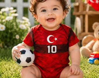 Turkiet Baby Bodysuit Anpassad Namn Nummer Fotbollströja, Personlig Fotbollsoutfit, Nyfödd Gåva för Turkiet Fans