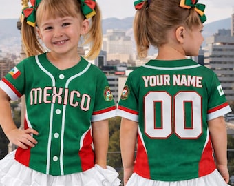 Maglia da baseball personalizzata per bambini con bandiera messicana, nome e numero personalizzati, maglia da baseball per ragazzi, regalo di compleanno, maglietta da baseball personalizzata 2026