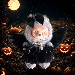 Halloween Costume, Labubu Clothes, Gothic Punk Lafufu Outfit Set, Labubu Black Wings, Devil Doll Cloth, Punk Doll Costume, Doll accessories