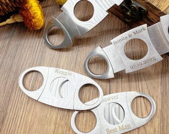 Personalized cigar cutter, stainless steel groomsman cigar cutter, carved men's cigar cutter, wedding gift, gift for dad,  birthday gift