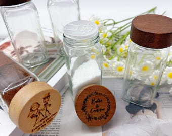 Tarro de especias de madera personalizado, frascos de vidrio grabados, almacenamiento para la despensa de la cocina, regalo único para el Día de la Madre, botellas de condimentos DIY, decoración de cocina