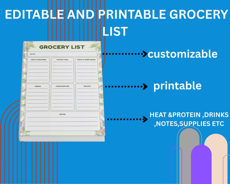 Grocery List Printable | Digital Shopping LIST | Editable PDF Grocery ...