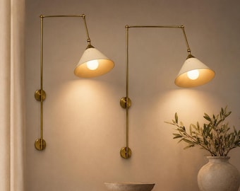 Mid Century Italian Brass Wall Sconces: Stilnovo Style Adjustable Wall Lamp For Bedside Lighting