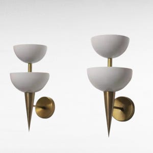 Pair of Stilnovo Style Brass Wall Sconces – Mid Century Modern Metal Cup Lights – Handmade Italian Vintage Inspired Wall Lamp Lighting