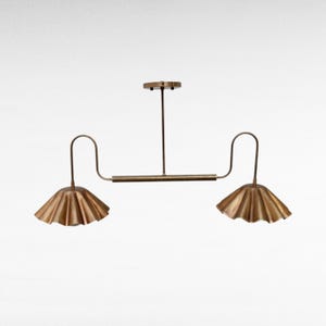 Vintage Brass Pendant Light with Ruffle Shades | Mid Century Modern Ceiling Fixture | Handmade 2 Light Statement Lamp for Dining Living Room