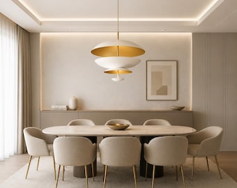 Moderne italienische Pendelleuchte aus Messing | Handgefertigter Kronleuchter im Mid-Century-Stil für Esszimmer und Küche