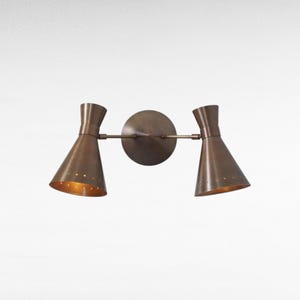 Mid Century Double Cone Brass Wall Sconce | Articulated Dual Shade Wall Light | Handmade Vintage Brass Lamp | Modern Adjustable Wall Fixture
