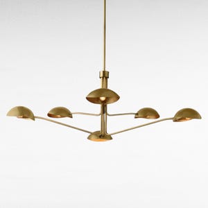 6-Light Brass Sputnik Chandelier – Mid Century Modern Pendant Light Fixture – Handmade Starburst Ceiling Light with Custom Drop Rod