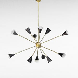 Modern Italian Sputnik Chandelier – 12 Light Mid Century Modern Ceiling Fixture | Stilnovo Style Brass Starburst Pendant Light - Retro Lamp