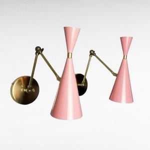 Sputnik Wall Sconce – Mid Century Modern Brass Light Fixture, Stilnovo Style Dual Cone Lamp, Handmade Adjustable Arm Retro Vintage Lighting