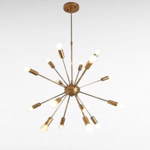 16-Light Brass Sputnik Chandelier | Mid Century Modern Starburst Ceiling Light Fixture | Handmade Italian Style Brass Retro Lighting