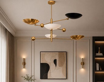 Handmade Brass Sputnik Chandelier: Mid-Century Modern 5-Light Fixture For Home Decor Ceiling Pendant