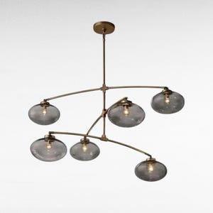 Mid Century Modern Brass Chandelier – 6-Arm Italian Stilnovo Pendant Light with Glass Globes – Handmade Sputnik Ceiling Fixture