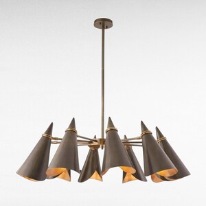 Italian Cone Sputnik Chandelier – 10-Light 1950s Mid Century Modern Brass Pendant Light– Handmade Adjustable Diabolo Ceiling Light Fixture