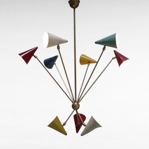 Modern Italian Stilnovo Style 1950s Mid Century Brass 12-Arm Sputnik Chandelier – Handmade Brass Pendant Ceiling Chandelier Light Fixture