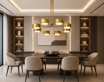 8-flammiger Messing-Kronleuchter | Moderne Deckenleuchte im Mid-Century-Stil für Ess- und Wohnzimmer