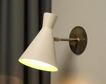 Mid Century Italian Brass Wall Sconces: Handmade Stilnovo Style Modern Wall Lamp