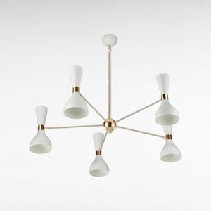 5-Light Mid Century Sputnik Chandelier | Brass & Black Cone Ceiling Light | Handmade Italian Modern Fixture | Vintage Brass Retro Lighting