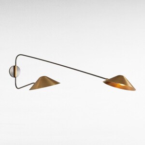 Mid Century Double Arm Brass Wall Sconce – Italian Diabolo Stilnovo Light Fixture | Adjustable Cone Shade Modern Wall Lamp, Handmade Light