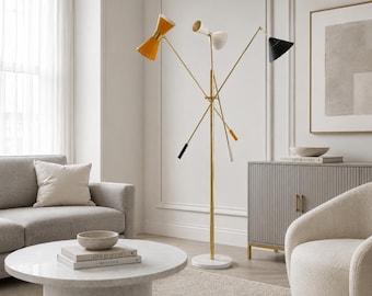 Italian Mid Century Floor Lamp, Modern Brass Standing Lamp, Designer Reading Light