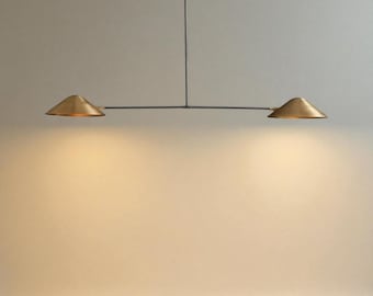 Handmade Minimalist Linear Pendant Light – Mid Century Modern Brass Chandelier For Dining Room
