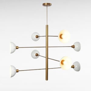 Mid Century Modern Brass Sputnik Chandelier | Italian Stilnovo 8-Light Dome Shade Pendant Light | Handmade Custom Ceiling Light Fixture